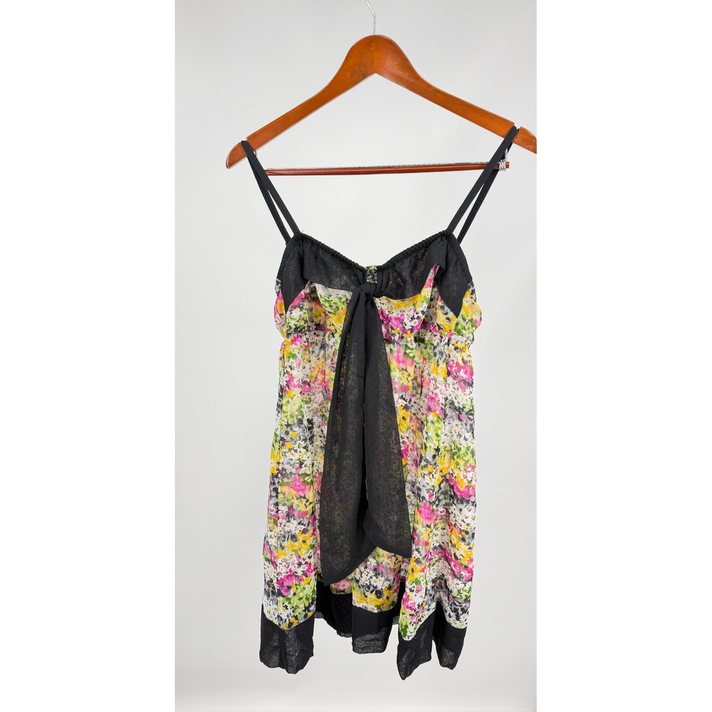 Betsey Johnson Floral Swim Cover Up Dress Medium Y2K Style Babydoll Heart Strap
